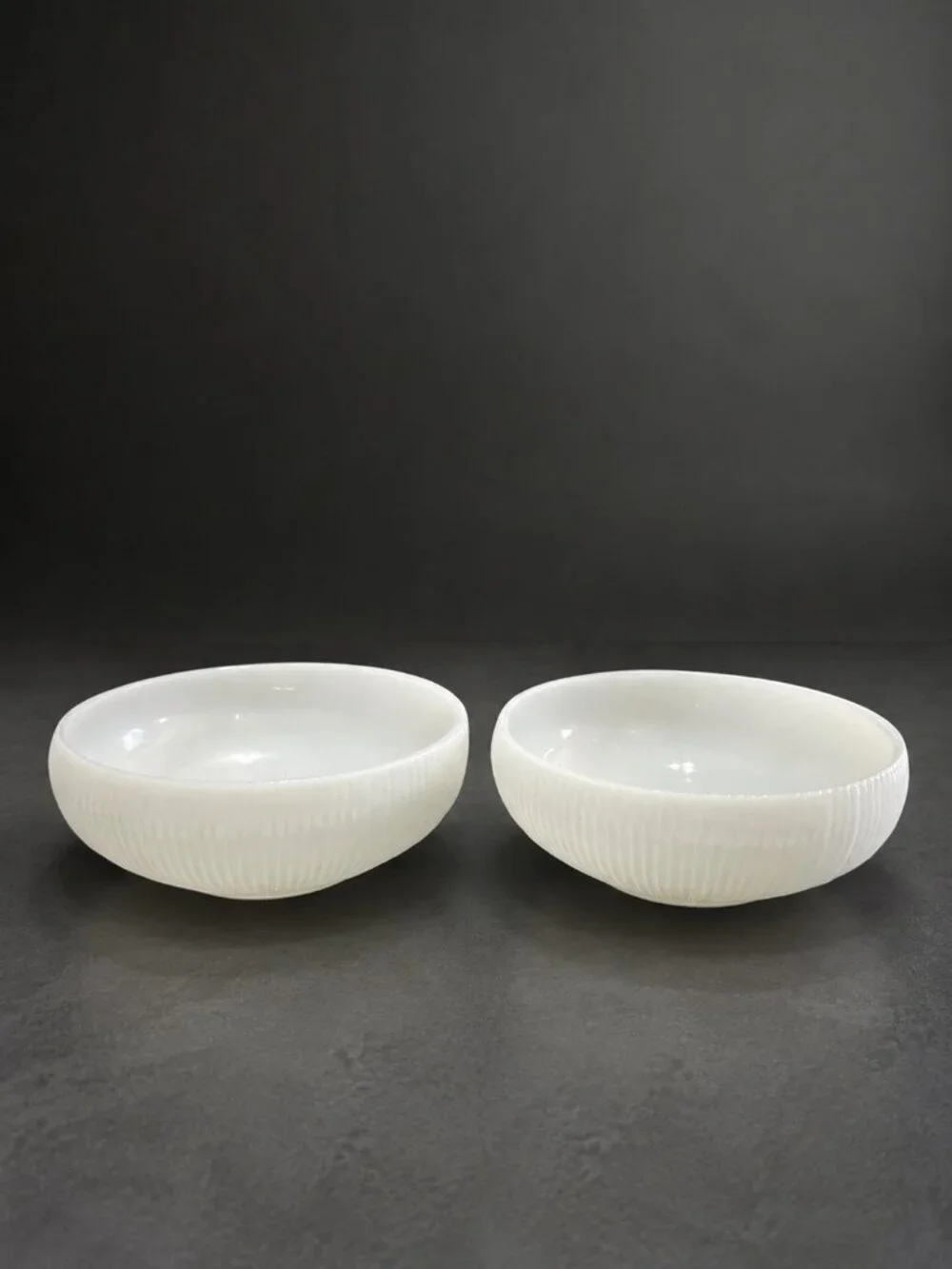 Vintage E.O. Brody Milk Glass Ribbed Bowls Pair MCM Cleveland USA 6.25